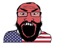 angry beard brown_eyes clothes country flag glasses hair open_mouth red soyjak subvariant:science_lover united_states variant:markiplier_soyjak // 800x600 // 94.6KB