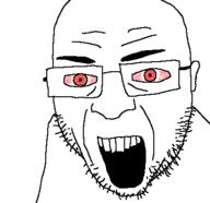angry bloodshot_eyes ear glasses james_cage_white open_mouth red_eyes soyjak stubble variant:unknown // 400x388 // 16.2KB