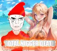 ai_generated animated anime beach blond bra breasts buff clothes dyed_hair earring glasses hair hand hat marin_kitagawa music nazism pink_eyes pink_hair red_shirt schutzstaffel sea sonnenrad subvariant:chudjak_front total_nigger_death variant:chudjak video white_skin yellow_hair // 640x576, 15.7s // 1.4MB