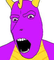 angry dragon horn open_mouth pink_skin soyjak spyro variant:cobson video_game // 721x789 // 187.1KB