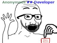 4chan animated arm button developer excited gif glasses hand hands_up make_board open_mouth shaking soyjak stubble text variant:excited_soyjak // 417x317 // 40.9KB