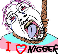 bloodshot_eyes crying flag glasses hair hanging i_heart_nigger i_love mustache nigger open_mouth purple_hair rope soyjak stubble suicide text tired tongue tranny variant:gapejak_front yellow_teeth // 768x719 // 368.2KB