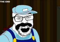 angry dark malleo mario mario_hat murkekow mustache nintendo open_mouth overalls room teeth text the_end variant:feraljak video_game weegee // 640x457 // 64.4KB