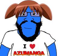 anime azumanga_daioh beard blue calm chiyo-chan closed_mouth clothes glasses i_love love mihama_chiyo pigtails subvariant:science_lover text tshirt variant:markiplier_soyjak // 816x785 // 302.8KB