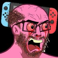 balding blood bloodshot_eyes crying ear gaming_console glasses hair nintendo nintendo_switch open_mouth pink soyjak stubble variant:nujak vein video_game // 1000x1000 // 1.3MB