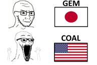 2soyjaks closed_mouth coal concerned country flag gem glasses grown hand hands_up japan open_mouth soyjak stretched_mouth stubble text thing_japanese united_states variant:classic_soyjak variant:wewjak // 1332x900 // 205.2KB