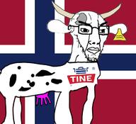 angry animal country cow ear flag full_body glasses horn leg norway soyjak stubble variant:chudjak // 635x580 // 150.7KB