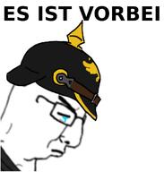 closed_eyes closed_mouth crying german_text germany glasses helmet its_over pickelhaube sad side_profile soyjak text variant:chudjak // 659x692 // 99.7KB