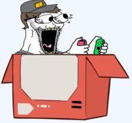 box brown_hair cap clothes driving ear glasses hair hat mario nintendo nintendo_labo nintendo_switch open_mouth question_mark_block robot soyjak stubble subvariant:waow twitch v_(4chan) variant:soyak video_game vinesauce vinny // 960x892 // 363.7KB