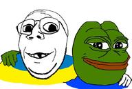 closed_mouth country deformed flag frog glasses grey_skin hand pepe russo_ukrainian_war smile soyjak stubble subvariant:emmanuel subvariant:wholesome_soyjak ukraine variant:gapejak // 784x525 // 192.4KB