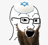beard clothes glasses hat judaism kippah mustache open_mouth payos soyjak star star_of_david stubble variant:soyak // 820x773 // 267.8KB