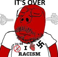 1488 angry closed_eyes clothes glasses happy_merchant i_love its_over jew mustache nazi no_symbol racism red_face soyjak stubble swastika text tshirt variant:gapejak // 800x789 // 211.5KB