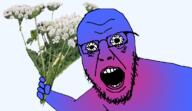 angry arm bald blue_skin colorful crazed earless eye_bags eyebags finger flower flushed forehead_lines forehead_wrinkles giant_hogweed glasses gradient hand holding_object leaf open_mouth plant shirtless soyjak stubble translucent translucent_background transparent transparent_background variant:yurjak vein veiny_eyes // 768x442 // 238.9KB