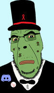 aids bloodshot_eyes bowtie closed_mouth clothes discord faggot frog frown gay glasses green_skin hat pepe soyjak soyjak_cafe soyjak_party stubble text top_hat tuxedo variant:cobson yellow_eyes // 828x1416 // 330.6KB