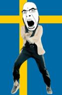 angry animated country cross dance flag flag:sweden full_body gangnam_style glasses irl open_mouth soyjak stubble sweden variant:cobson // 300x460 // 504.4KB