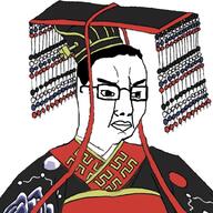 china classical_art_parody closed_mouth clothes dynasty glasses hair hat high_quality qin qin_shi_huang robe twitter variant:chudjak warring_states_period white_background // 792x792 // 110.1KB