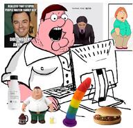 arm brown_hair clothes computer dildo family_guy hair hamburger lois_griffin open_mouth peter_griffin pink_skin rainbow seth_mcfarlane soy soyjak soylent variant:cobson // 674x648 // 354.3KB