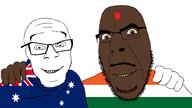 2soyjaks australia brown_skin countrywar flag flag:australia flag:india friendship glasses hand happy india looking_at_you smile soyjak stubble variant:cobson variant:feraljak // 1918x1074 // 53.2KB