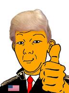 closed_mouth donald_trump flag flag:united_states hair kuz orange_skin president smile soyjak thumbs_up variant:kuzjak yellow_hair // 810x1080 // 368.8KB