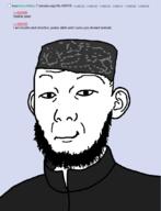 beard chechen closed_mouth clothes ear hat islam kuz smile soyjak soyjak_party taqiyah text variant:kuzjak // 811x1062 // 80.7KB