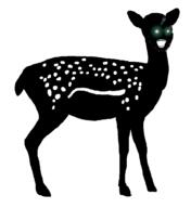 animal black_skin deer doe ear full_body glowing_eyes green_eyes inverted open_mouth soyjak stubble thougher variant:soyak // 858x934 // 55.4KB