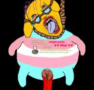 badge blood bloodshot_eyes clothes crying dog ear fat flag full_body glasses greentext hair hanging janny lipstick mustache neovagina nigger no_eyebrows open_mouth purple_hair rope soyjak soyjak_party stubble suicide text tongue tranny variant:gapejak_front yellow // 1416x1346 // 409.4KB