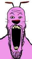 animal cartoon courage courage_the_cowardly_dog dog ear open_mouth purple_skin soyjak stretched_mouth stubble variant:markiplier_soyjak whisker yellow_teeth // 495x900 // 7.5KB