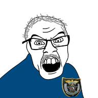 angry badge chitwood glasses grey_hair hair mustache open_mouth soyjak variant:feraljak // 800x800 // 114.4KB