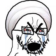 arab bloodshot_eyes clothes crying glasses hat open_mouth shia soyjak stubble thick_eyebrows turban variant:cryboy_soyjak // 746x747 // 370.2KB