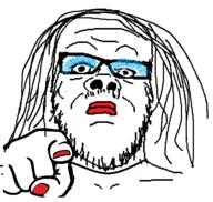 balding glasses hair hand makeup mustache pointing pointing_at_viewer soyjak stubble tranny variant:a24_slowburn_soyjak // 528x501 // 33.7KB