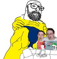 arm beard clothes couch eric_butts full_body gay glasses google hand hat irl leg nintendo nintendo_switch open_mouth sitting skeleton sony soyjak stadia stubble v_(4chan) variant:unknown variant:wojak video_game xbox yellow_skin // 1773x1835 // 1.1MB