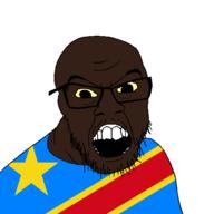 black_skin clothes country democratic_republic_of_congo flag glasses open_mouth small_eyes soyjak stubble variant:feraljak // 1500x1500 // 44.1KB