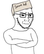 arm closed_mouth clothes concerned crossed_arms frown glasses serious_hat soyjak stubble template variant:soyak // 564x699 // 66.5KB