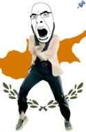 animated country cyprus dance flag full_body gangnam_style glasses irl open_mouth push_pin soyjak sticky stubble variant:cobson // 300x460 // 372.5KB
