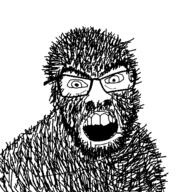 angry body_hair glasses hair hairy mustache open_mouth soyjak stubble variant:feraljak // 1500x1500 // 230.9KB