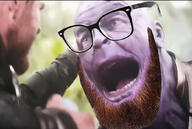 arm beard clothes ear glasses hand irl marvel open_mouth purple_skin thanos thor // 1048x702 // 315.3KB