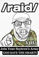 (you) angry camouflage clenched_teeth closed_mouth clothes glasses hand pointing pointing_at_viewer raid raid_(soyjak_party) soyjak stubble text variant:feraljak // 750x1092 // 507.0KB