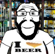 balding beard beer closed_mouth clothes glasses i_love ipa irl_background smile soyjak subvariant:science_lover text tshirt variant:markiplier_soyjak // 800x789 // 595.7KB