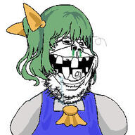 anime blue_shirt bow daiyousei drool glasses green_hair mouth_open mucus smile teeth touhou variant:gapejak video_game // 300x300 // 25.5KB