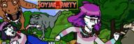 3soyjaks arm banner betty bite blood bloodshot_eyes cloud crying dinosaur glasses grass movie nature open_mouth pixel_art purple_hair redraw ripped_clothes rope running scared shadow soyjak_party tranny tree variant:bernd variant:cobson variant:impish_soyak_ears // 600x200 // 23.5KB