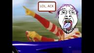 ack bloodshot_eyes car clothes clown crying dead eurobeat flag glasses hair hanging mcdonalds meta:tagme mustache open_mouth pointing purple_hair ronald_mcdonald rope running_in_the_90s soyjak stubble suicide text tongue tranny variant:bernd video yellow_teeth ytmnd // 1920x1080, 13s // 30.1MB