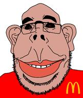 amerimutt big_ears big_lips brown_eyes brown_skin clothes ear lips mcdonalds red_shirt smile stubble variant:unknown // 1030x1222 // 49.6KB