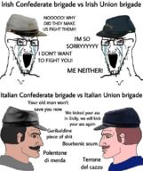 bloodshot_eyes chad civil_war clothes confederate crying glasses hat ireland italian_text italy mustache nordic_chad open_mouth screaming soyjak soyjak_comic stretched_mouth stubble text united_states variant:soyak // 680x809 // 488.0KB