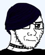 choker clothes concerned frown glasses goth hair nose_piercing soyjak spike stubble variant:classic_soyjak // 632x775 // 19.7KB