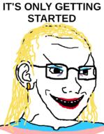 angry ear earring flag glasses its_over lipstick makeup open_mouth smile soyjak teeth text tranny variant:soyak wig yellow_hair // 720x926 // 139.5KB