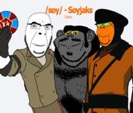 3soyjaks arm closed_mouth clothes ear froot glasses grey_skin hair hairy hat holding_object kolyma meta:tagme orange_skin smile soot soot_colors soy_(soyjak_party) soyjak_party stubble subvariant:wholesome_soyjak variant:cobson variant:gapejak variant:impish_soyak_ears // 1000x856 // 358.8KB
