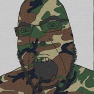 camouflage fabric glasses green_eyes open_mouth soyjak stubble variant:cobson // 1178x1181 // 2.8MB