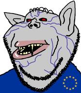 amerimutt ear eternal_anglo europe european_union fangs flag flag:european_union grey_skin open_mouth pointy_ears soyjak star_(symbol) stubble subvariant:impish_amerimutt variant:impish_soyak_ears vein yellow_teeth // 598x688 // 125.3KB