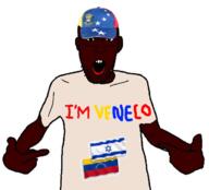 arm black_skin clothes country flag glasses hand hat israel nigger open_mouth pointing soyjak stubble text tshirt variant:shirtjak venezuela // 618x559 // 174.9KB