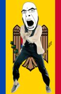 angry animated bird country cross dance flag flag:moldova full_body gangnam_style glasses irl moldova open_mouth reichsadler scepter soyjak stubble variant:cobson // 300x460 // 505.6KB